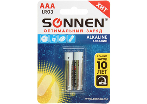 Батарейки щелочные Sonnen Alkaline, AAA, LR03, 1.5V, 2 шт. Батарейки щелочные Sonnen Alkaline, AAA, LR03, 1.5V, 2 шт.