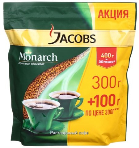 Кофе растворимый Jacobs Monarch, 400 г, в пакете Кофе растворимый Jacobs Monarch, 400 г, в пакете