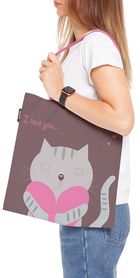 Сумка-шоппер Joy Textile (ткань под лен), 35*37*7 см, «Кот романтик»