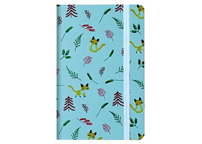 Книжка записная на резинке «Котики и листочки» (А6), 90×140 мм, 80 л., линия, голубая