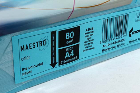 Бумага офисная цветная Maestro, А4 (210*297 мм), 80 г/м2, 500 л., светло-синяя