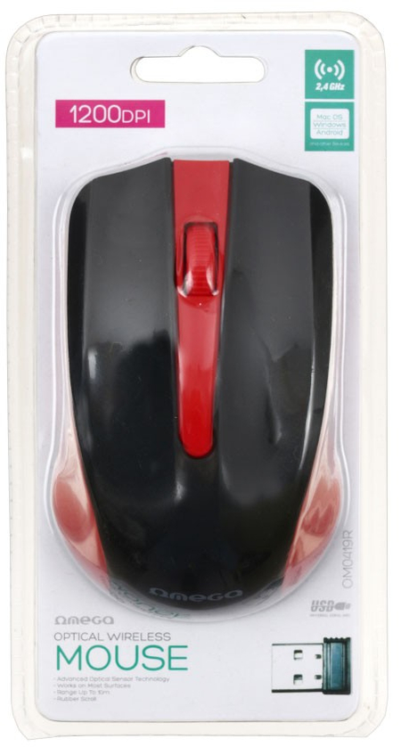 Мышь компьютерная Omega OM 419, беспроводная, черная с красным