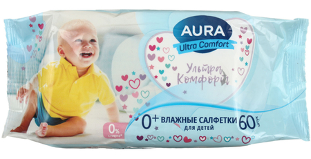 Салфетки влажные детские Aura Ultra Comfort, 60 шт.
