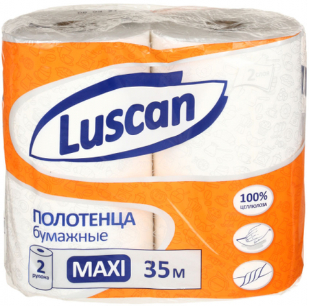 Полотенца бумажные Luscan Maxi, 2 рулона, ширина 215 мм, белые