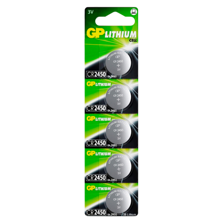 Батарейки литиевые дисковые GP Lithium Cell, CR2450 (DL2450), 3V, 5 шт.