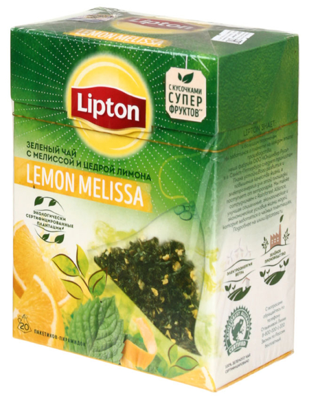 Чай Lipton ароматизированный пакетированный, 32 г, 20 пирамидок, Lemon Melissa, зеленый чай
