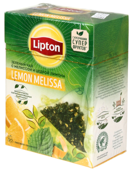 Чай Lipton ароматизированный пакетированный, 32 г, 20 пирамидок, Lemon Melissa, зеленый чай Чай Lipton ароматизированный пакетированный, 32 г, 20 пирамидок, Lemon Melissa, зеленый чай