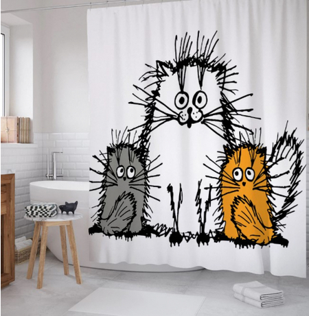 Фотоштора в ванную Joy Textile, 180*200 см, «Мохнатые коты» Фотоштора в ванную Joy Textile, 180*200 см, «Мохнатые коты»