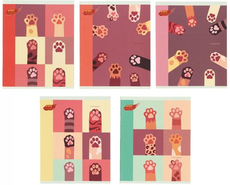 Тетрадь общая А5, 48 л. на скобе DIY Collection «Мягкие лапы (графика)», 160*200 мм, клетка, ассорти