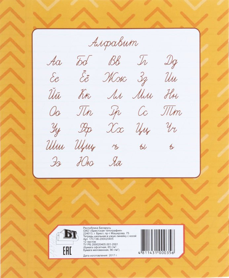 Тетрадь школьная А5, 12 л. на скобе «Брестская типография», 165*200 мм, косая линия, ассорти