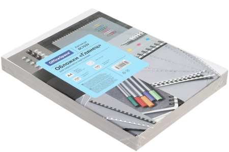 Обложки для переплета картонные глянцевые OfficeSpace, А4, 100 шт., 250 г/м2, глянцевые белые