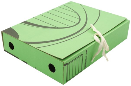Короб архивный из микрогофрокартона на завязках inФормат, корешок 75 мм, 250*325*75 мм, зеленый