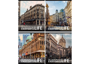 Тетрадь общая А5, 96 л. на скобе «Ночные города», 162×202 мм, клетка, ассорти (белизна бумаги менее 80%)