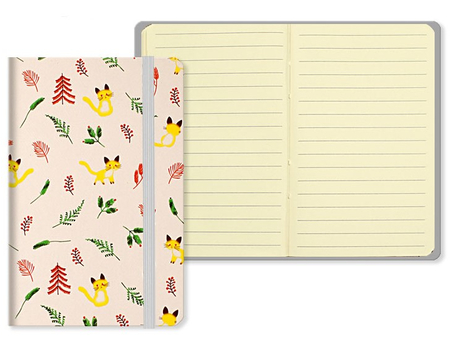 Книжка записная на резинке «Котики и листочки» (А6), 90*140 мм, 80 л., линия, бежевая