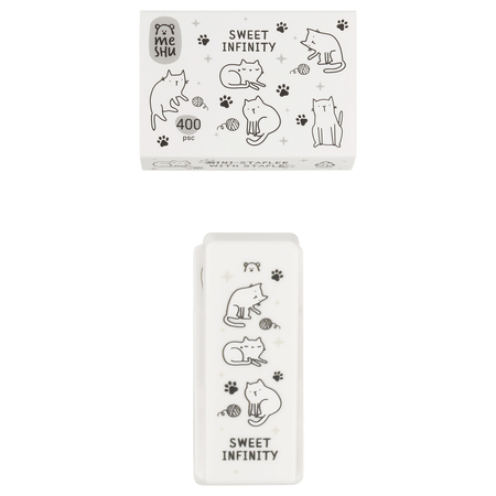 Степлер-мини со скобами Meshu Sweet Infinity, скобы №24/6, 20 л., 60 мм, корпус белый + скобы №24/6 (400 шт.)