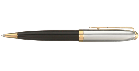Ручка подарочная шариковая Manzoni Genova, корпус хромированный с черной и золотистыми вставками