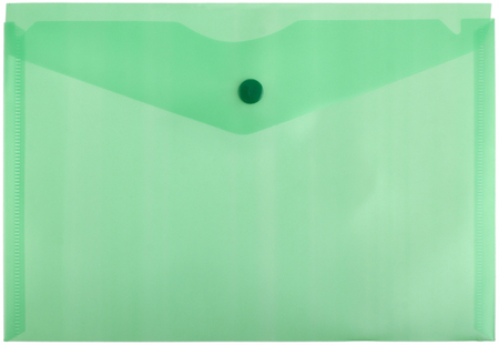 Папка-конверт пластиковая на кнопке «Бюрократ» А5, толщина пластика 0,18 мм, зеленая
