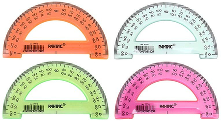 Транспортир пластиковый «Рантис», 180°, ассорти