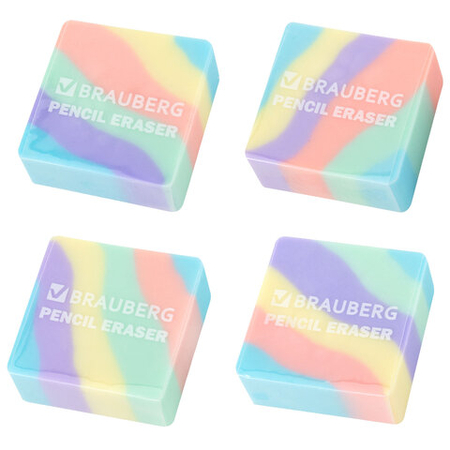 Ластик Brauberg Pastel, 34*34*14 мм, ассорти
