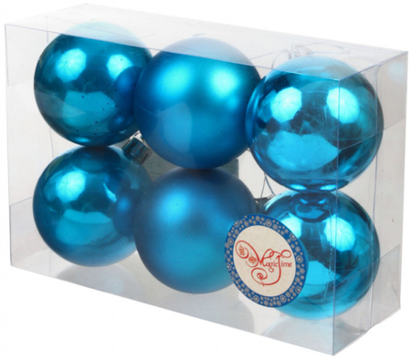 Набор шаров новогодних «Феникс-Презент» (пластик), диаметр 6 см, 6 шт., «Синие шары»