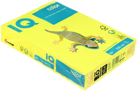 Бумага офисная цветная IQ Color, А4 (210*297 мм), 80 г/м2, 500 л., желтая неон