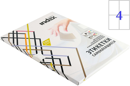 Бумага самоклеящаяся для изготовления этикеток Index, А4, 4 шт., 105*148 мм, 100 л., белая