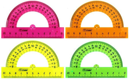 Транспортир пластиковый «Стамм», 10 см, прозрачный флюоресцентный, ассорти