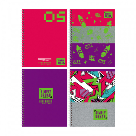 Тетрадь общая А5, 48 л. на гребне BG Simply Urban, 165*205 мм, клетка, ассорти