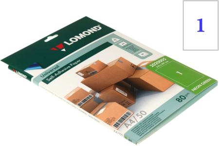 Бумага самоклеящаяся для изготовления этикеток Lomond , А4, 1 шт., 210*297 мм, матовая, зеленый неон