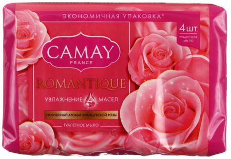 Мыло туалетное Camay, 4 шт.*75 г., Romantique, с ароматом французской розы