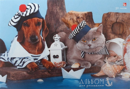 Альбом для рисования А4 «Морские приключения (кот и пес)», 20 л. 