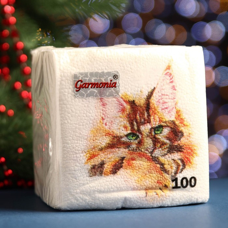 Салфетки сервировочные бумажные «Котик. Символ года» (1 слой), 24*24 см, 100 шт. Салфетки сервировочные бумажные «Котик. Символ года» (1 слой), 24*24 см, 100 шт.