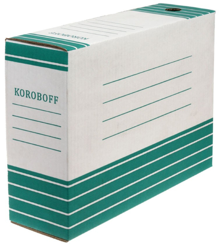 Короб архивный из гофрокартона «ОфисПремьер», корешок 100 мм, 327*100*240 мм, белый с зеленым