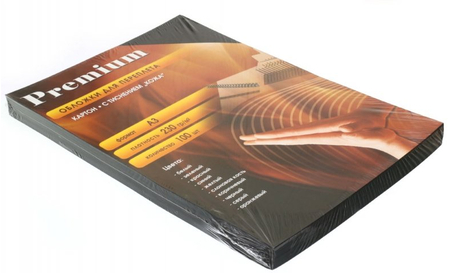 Обложки для переплета картонные Premium (А3), А3, 100 шт., 230 г/м2, черные, тиснение «под кожу»