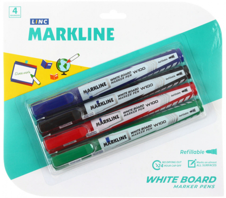 Набор маркеров для вайтбордов Linc Board, 4 цвета (красный, синий, зеленый, черный)
