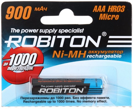 Аккумулятор Robiton , AAА, HR03, 1.2V, 900 mAh (1 шт. в упаковке)