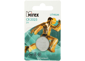 Батарейка литиевая дисковая Mirex Lithium, CR2025, 3V