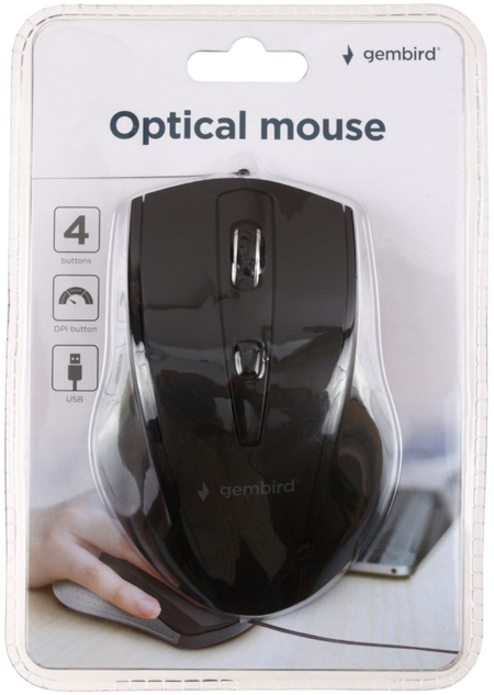 Мышь компьютерная Gembird MUS-4B-02, USB, проводная, черная