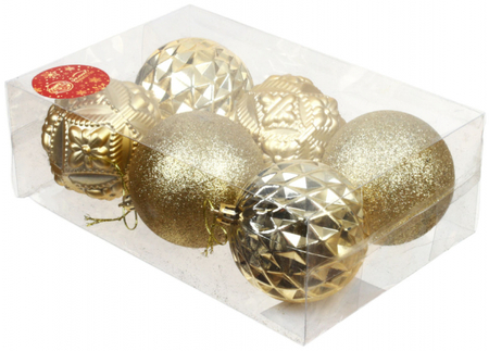 Набор шаров новогодних «Саманта» (пластик), диаметр 8 см, 6 шт., золотистый