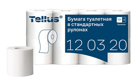 Бумага туалетная Tellus Premium, 8 рулонов, ширина 95 мм, белая