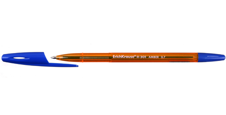 Ручка шариковая Erich Krause R-301 Amber, корпус прозрачно-желтый, стержень синий