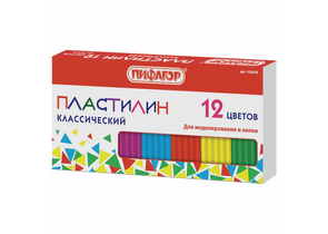 Пластилин классический «Пифагор», 12 цветов, 120 г, со стеком