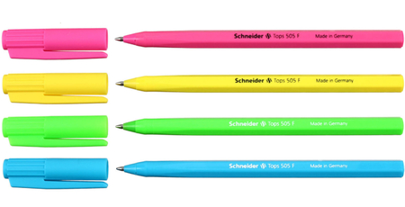 Ручка шариковая одноразовая Schneider Tops 505 F Candy, корпус неон ассорти, стержень синий