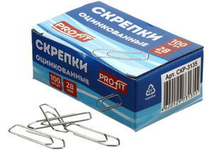 Скрепки проволочные Profit, 28 мм, 100 шт., треугольные, оцинкованные