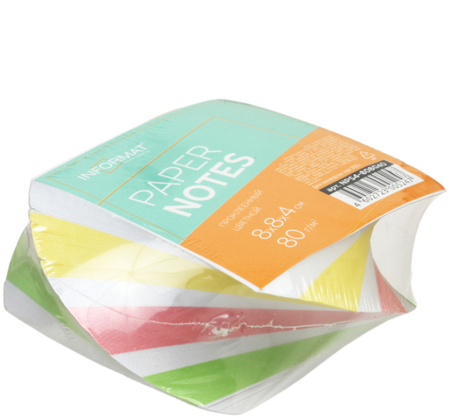 Блок бумаги для заметок «Спираль» inФормат, 80*80*40 мм, проклеенный, 4 цвета, ассорти