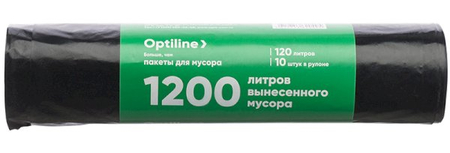 Пакеты для мусора Optiline (ПВД), 120 л, 10 шт., черные