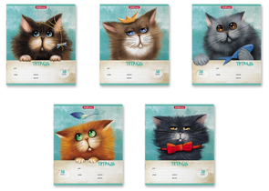 Тетрадь школьная А5, 18 л. на скобе ErichKrause Funny Cats, 170×203 мм, линия, ассорти
