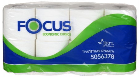 Бумага туалетная Focus Economic, 8 рулонов, ширина 90 мм, 16,2 м, белая