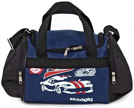 Сумка дорожная детская на плечо Cagia 608702, 200*390*180 мм, синяя с черными вставками, с рисунком