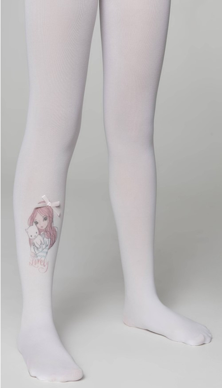 Колготки детские из микрофибры с рисунком и декором Conte Lovely, размер 128-134, Bianco